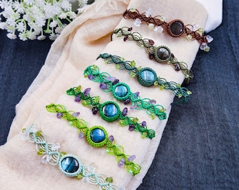 Labradorite Macrame Bracelet, Amethyst Garnet Peridot Clear Quartz, Adjustable Sliding Knot Healing Crystal Gift