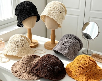 Crochet Flower Bucket Hat Cotton Summer Sun Hat Boho Cottagecore Floral Beach Hat Packable Breathable Knit Hat For Her