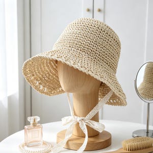 Woven Pleated Straw Bucket Hat with Tie - Tan JOHN LEWIS Hallie Pleated Woven Straw Sun Hat | endource main image 3