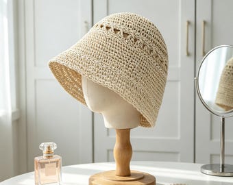 Woven Straw Sun Hat for Women Breathable Fisherman Bucket Hat Roll Up Packable Summer Travel Beach Hat
