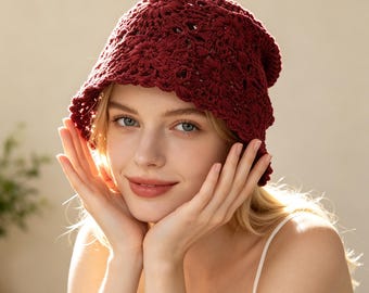 Knit Floral Bucket Hat Vintage Cotton Beach Hat Breathable Summer Sun Hat Cute Aesthetic Gift For Women Girl