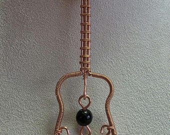 Copper and Obsidian Pendant with Copper Chain