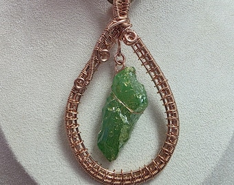 Green Aura Quartz and Copper Pendant with Copper Chain