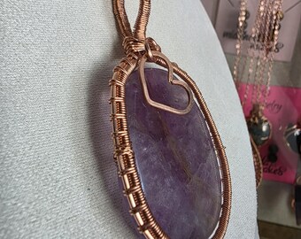 Amethyst with Copper braid and heart necklace