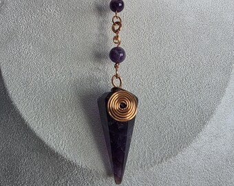 Amethyst and Copper Pendilum Necklace