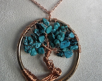 Turquoise and Copper Bonsai Tree of Life with Copper Chain