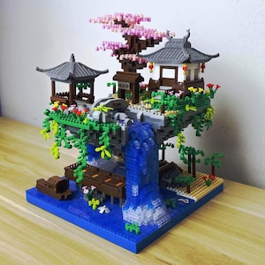 Cherry Blossom Temple Micro Building Blocks – LED Mini Landscape Model Kit Desk Decor