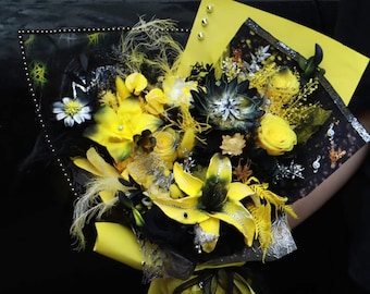 Stylish Brides Handmade Yellow Black Custom Wedding Bouquet