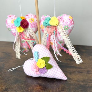 Fabric Heart Ornament | Hanging Door Knob Decor | Shabby Chic Home Decor | Handmade Romantic Gift, Pink Hearts