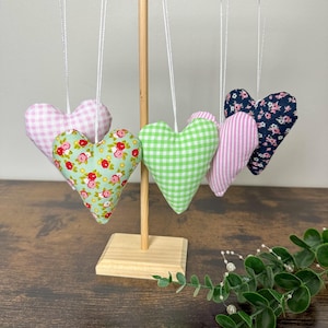 Hanging Fabric Hearts - Bowl Fillers – Mini Stuffed Hearts 3x3 in, Spring Decor, Easter Table Decor, Tiered Tray Decor, Soft Plush Accents