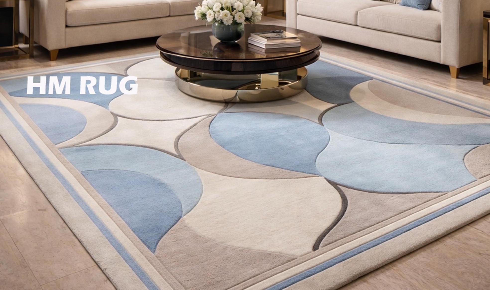 Hand Tufted Wool Rug Pastel Blue Beige Abstract Geometric Area Rug ...