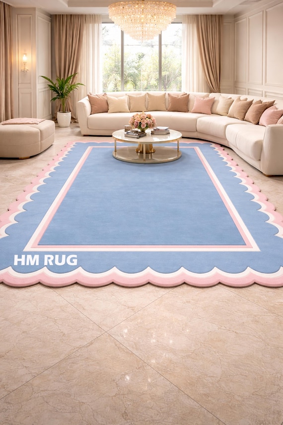 Pastell Blau-Rosa gewellter Teppich, Handgemachter Teppich, Moderner Luxus Teppich für Schlafzimmer Wohnzimmer Wohnkultur