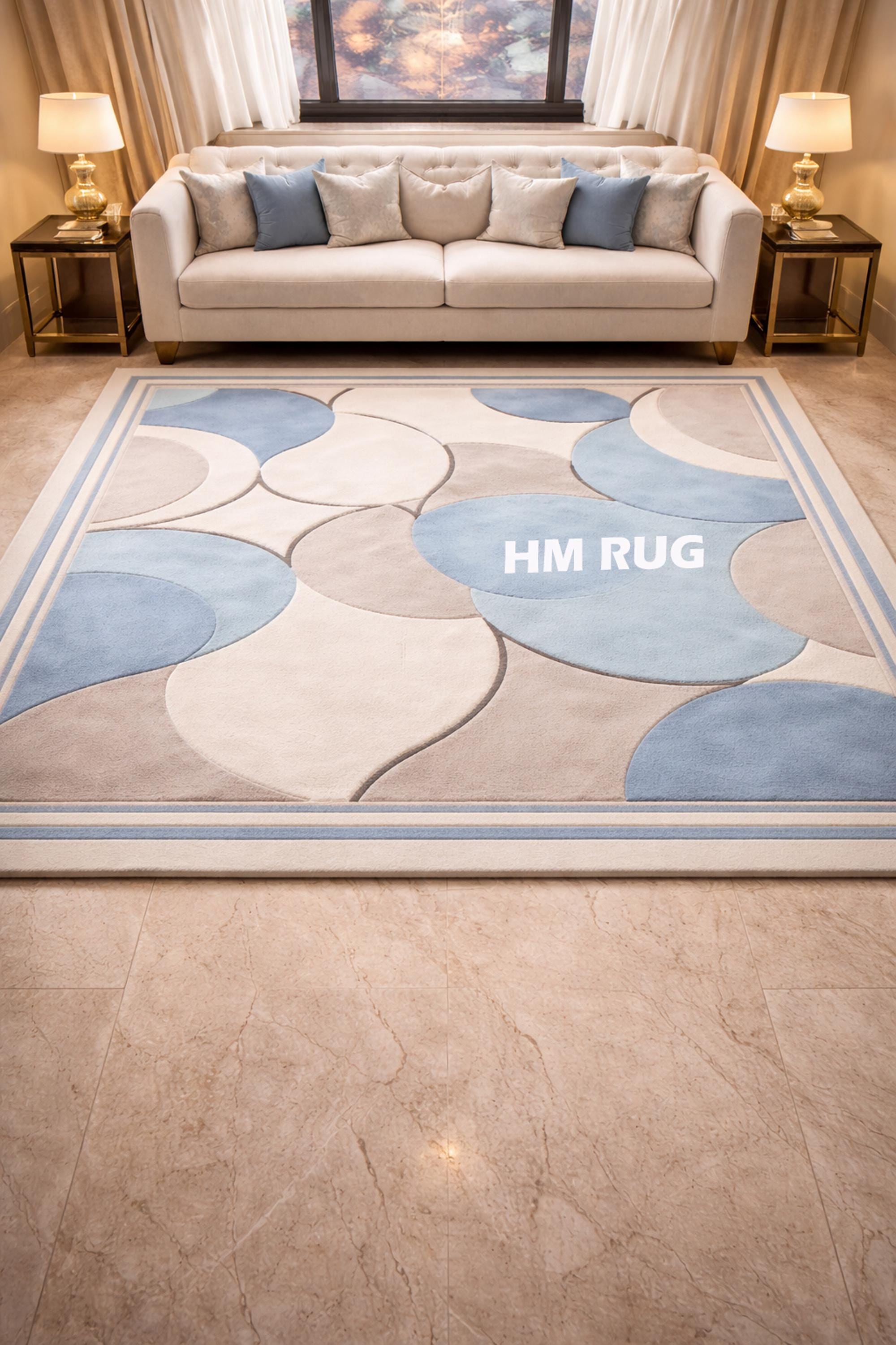Hand Tufted Wool Rug Pastel Blue Beige Abstract Geometric Area Rug ...