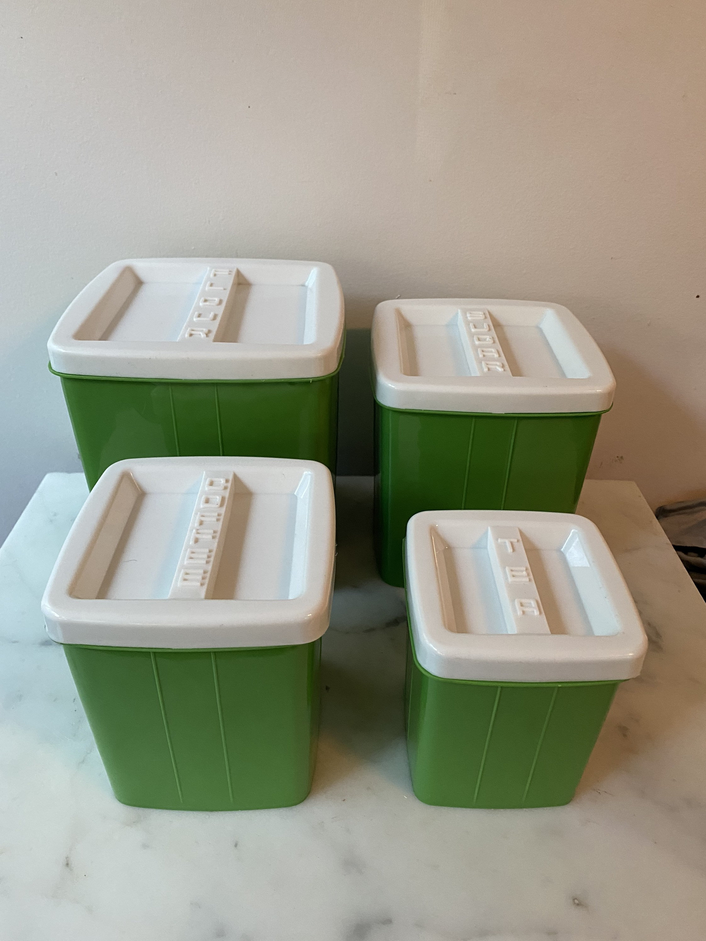 Set of Green Plastic Midcentury Nesting Kitchen Canisters Etsy