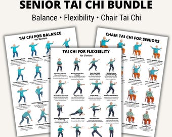 Senior Tai Chi Exercise Bundle, Balance & Flexibility Tai Chi for Seniors, Chair Tai Chi Printable Charts, 3 Tai Chi Posters