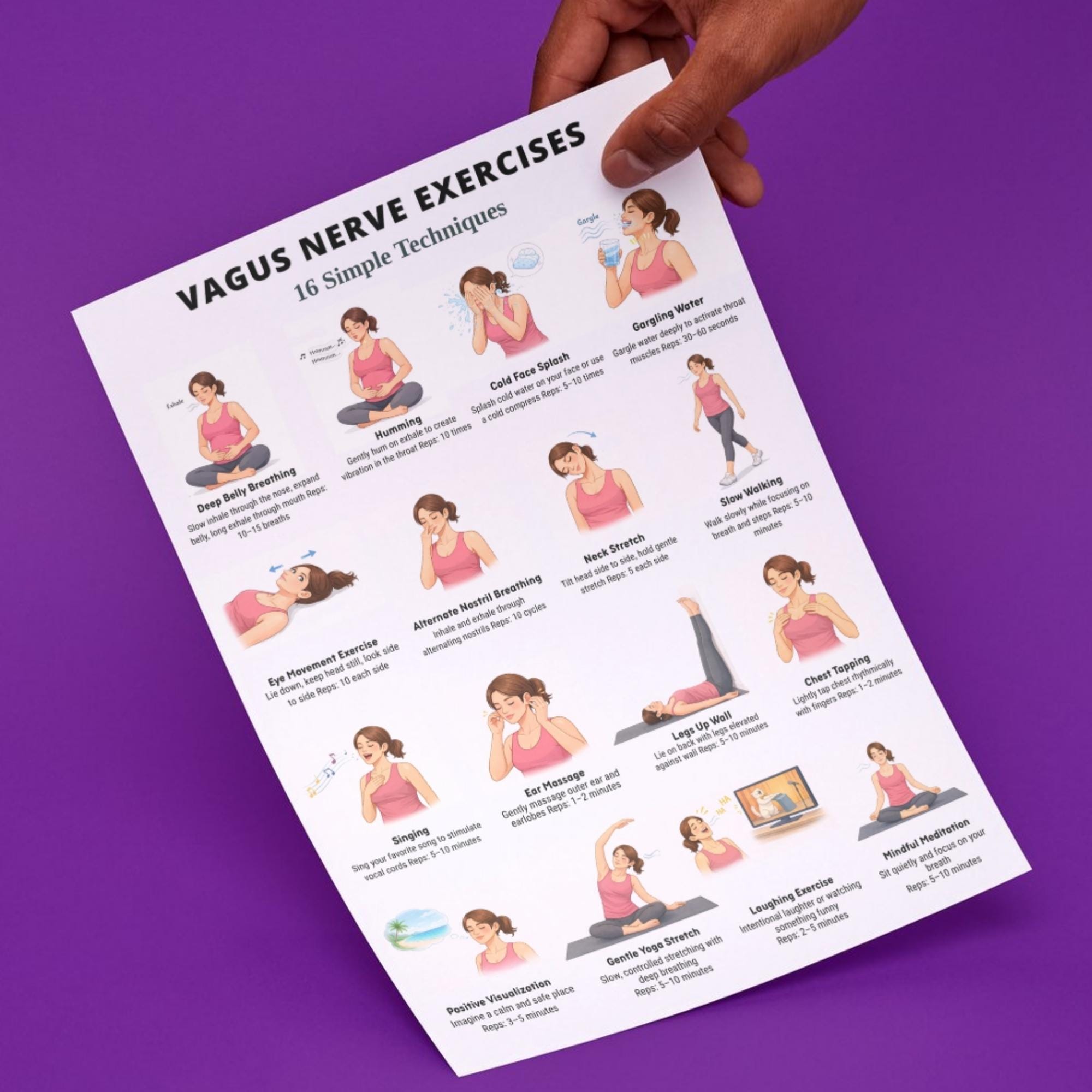 Vagus Nerve Exercises Printable, Breathing and Relaxation Routine ...