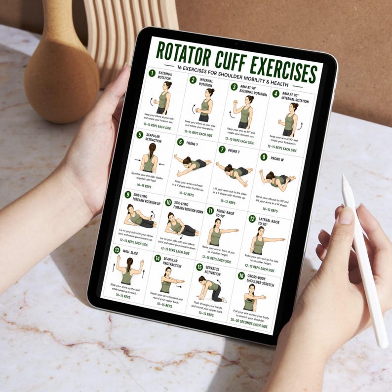 Rotator Cuff External Rotation Interal Rotation Rotator Cuff Exercises Printable, Shoulder Strength Exercise Chart ...