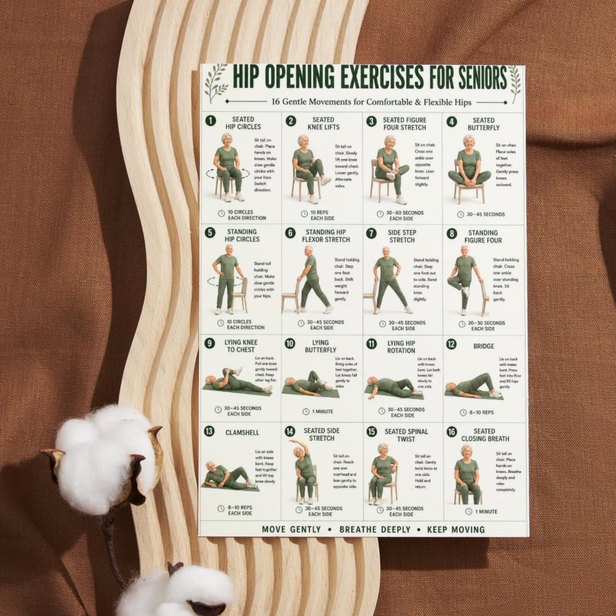 Hip Opening Exercises for Seniors Printable Chart, 16 Gentle Movements ...