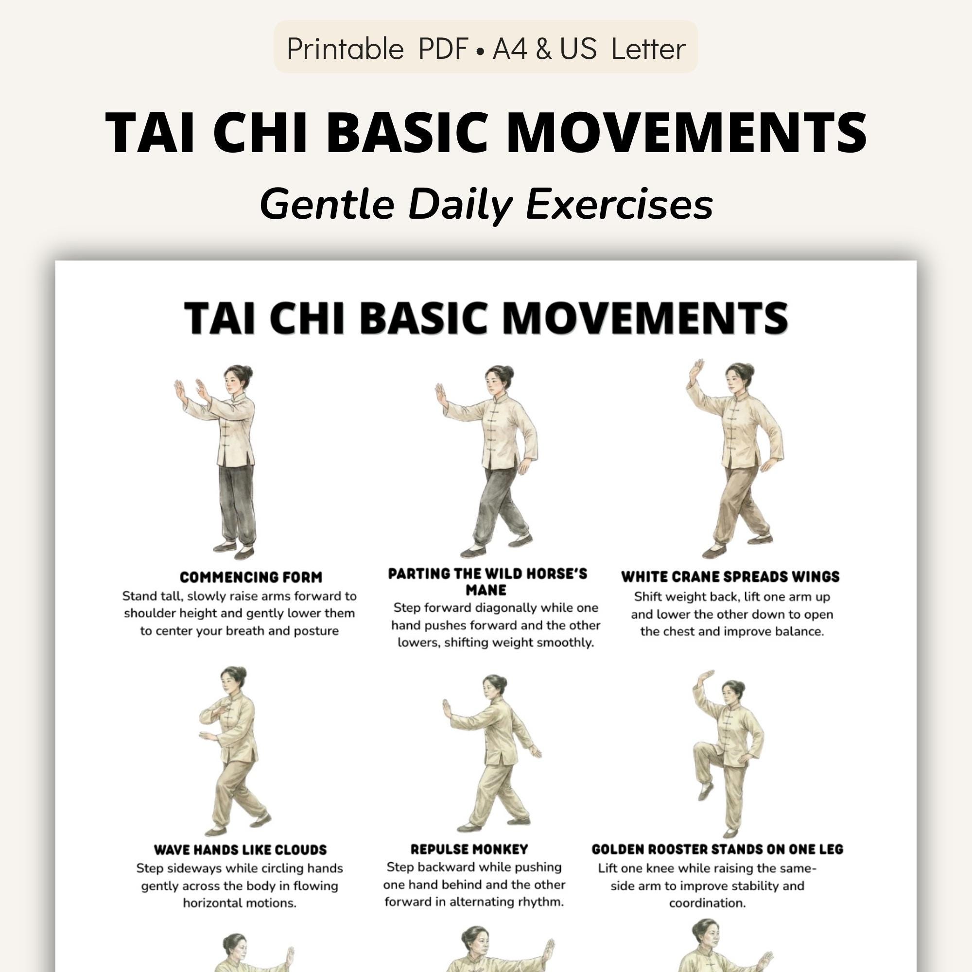 Tai Chi Basic Movements Printable Chart, Gentle Tai Chi Exercises ...