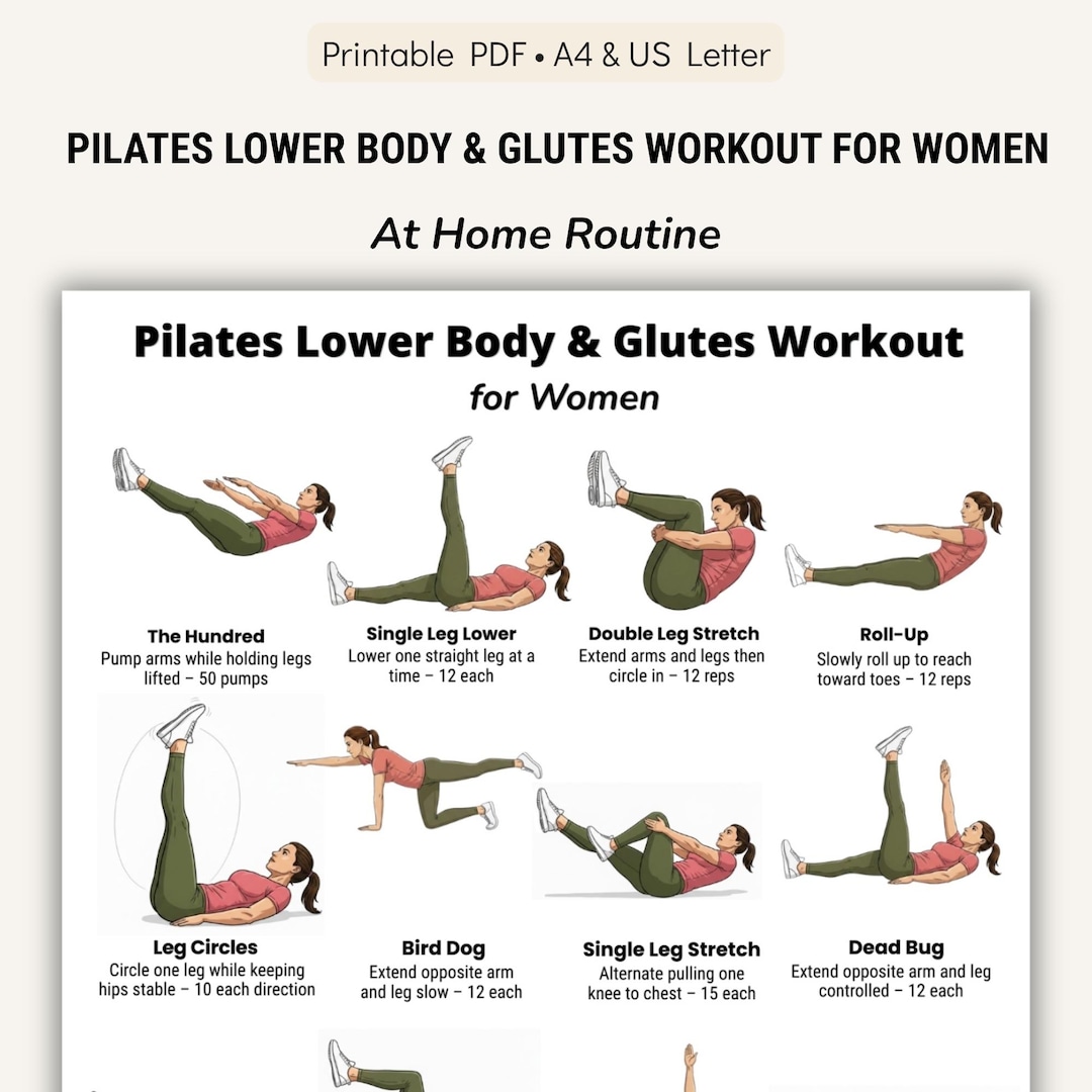 Pilates Lower Body and Glutes Workout for Women Printable Chart, at ...