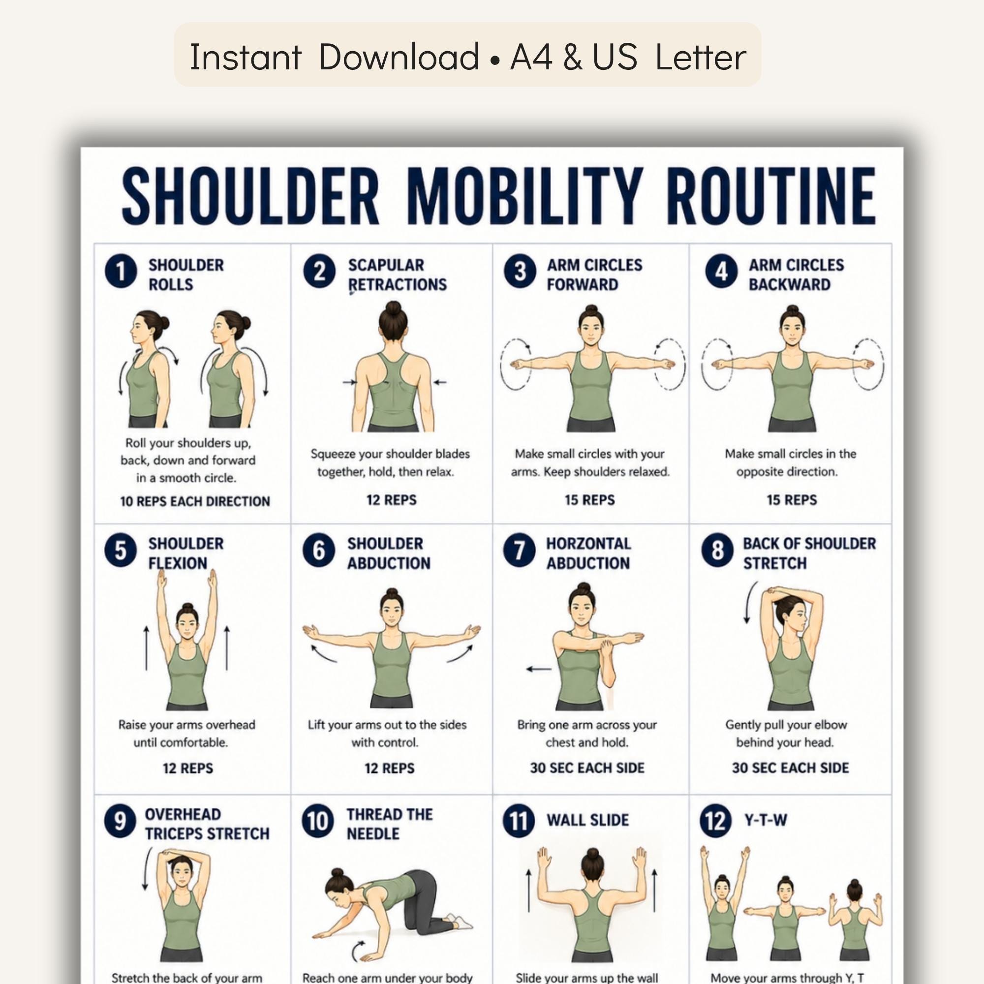 Mobility And Stretching Routine Chart.pdf Shoulder Mobility Routine Printable, Shoulder Stretch Exercise Chart ...