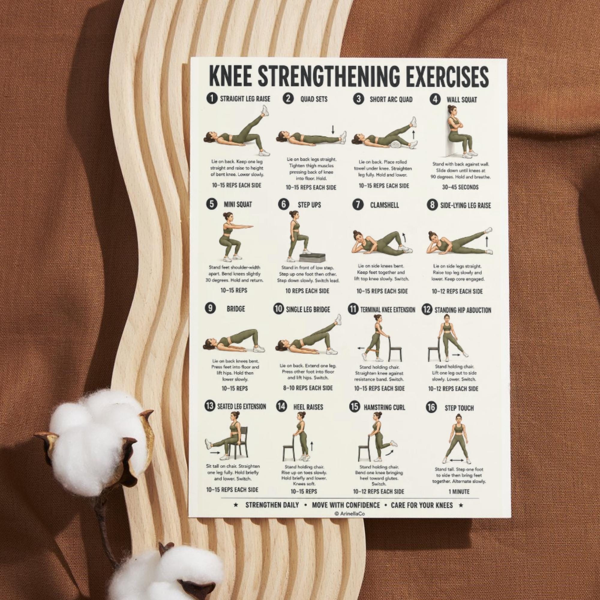 Knee Strengthening Exercises Printable Chart, 16 Gentle Movements for ...