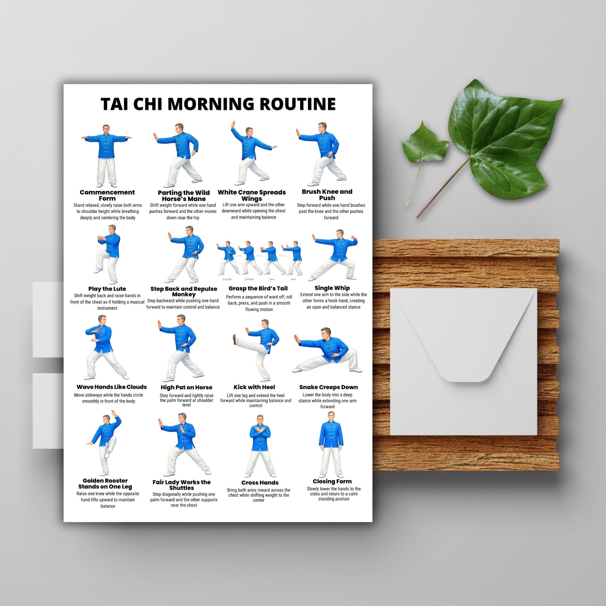 Tai Chi Morning Routine Printable Chart, Tai Chi Forms PDF, Morning ...