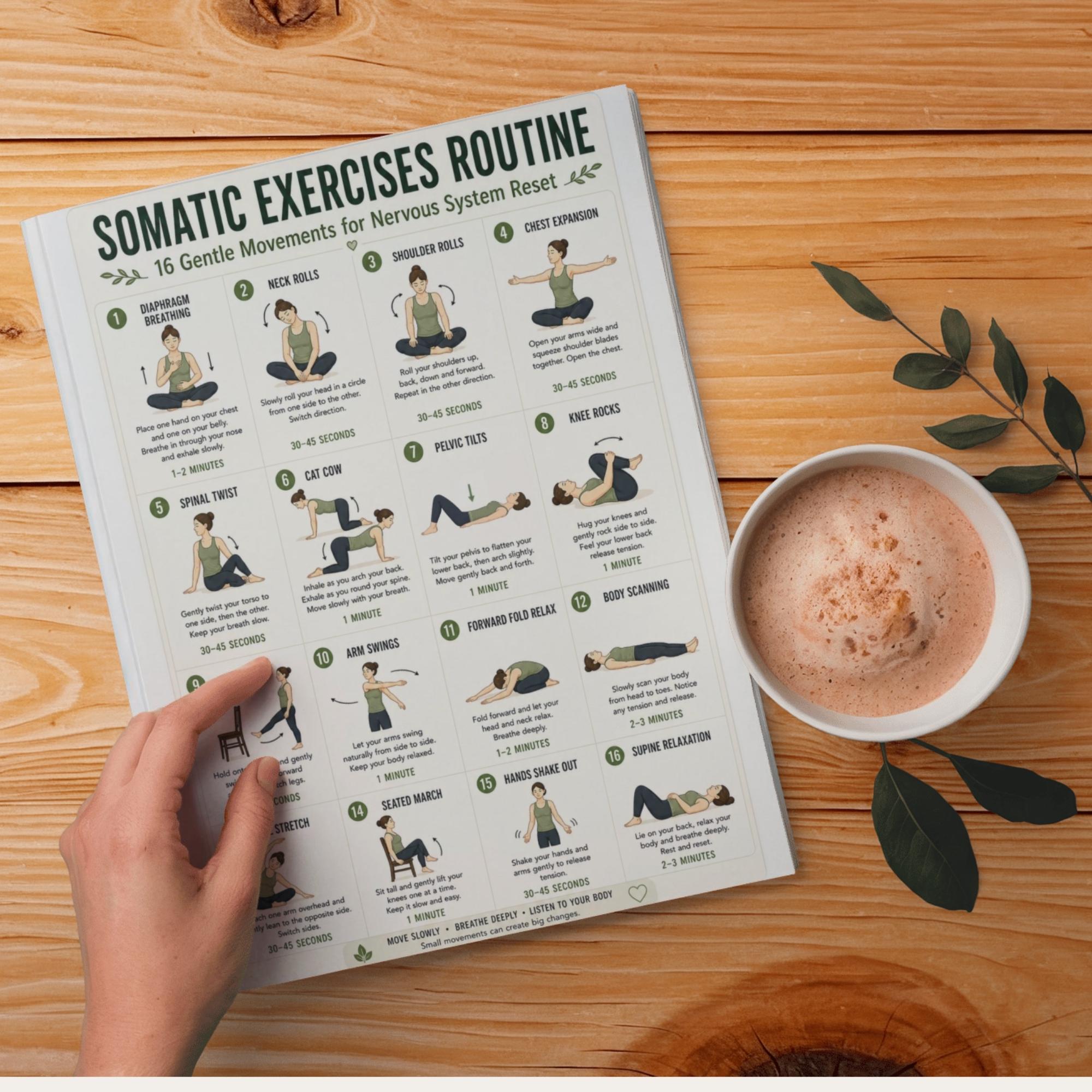 Relaxation Exercise Chart Somatic Exercises Printable Chart, 16 Gentle Movements for Relaxation ...