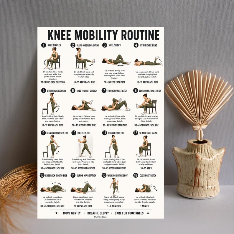 Knee Mobility Routine Printable Chart, 16 Gentle Movements for Flexible ...
