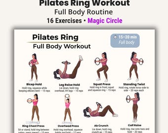 Pilates Ring Workout PDF, Magic Circle Full Body Exercises, Home Pilates Routine, Beginner Workout Plan, Printable Fitness Chart A4 US