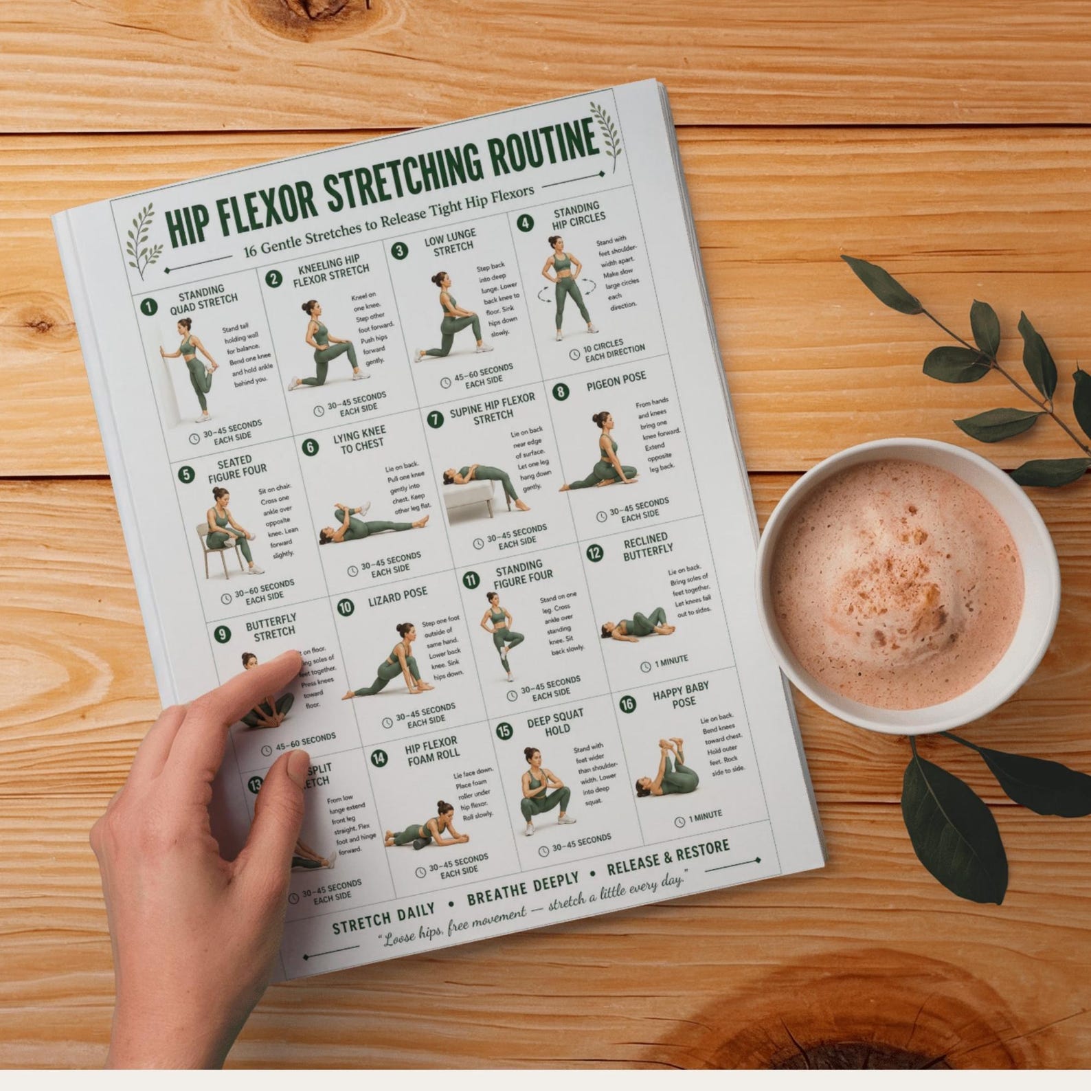 Hip Flexor Stretching Routine Printable Chart, 16 Gentle Stretches to ...