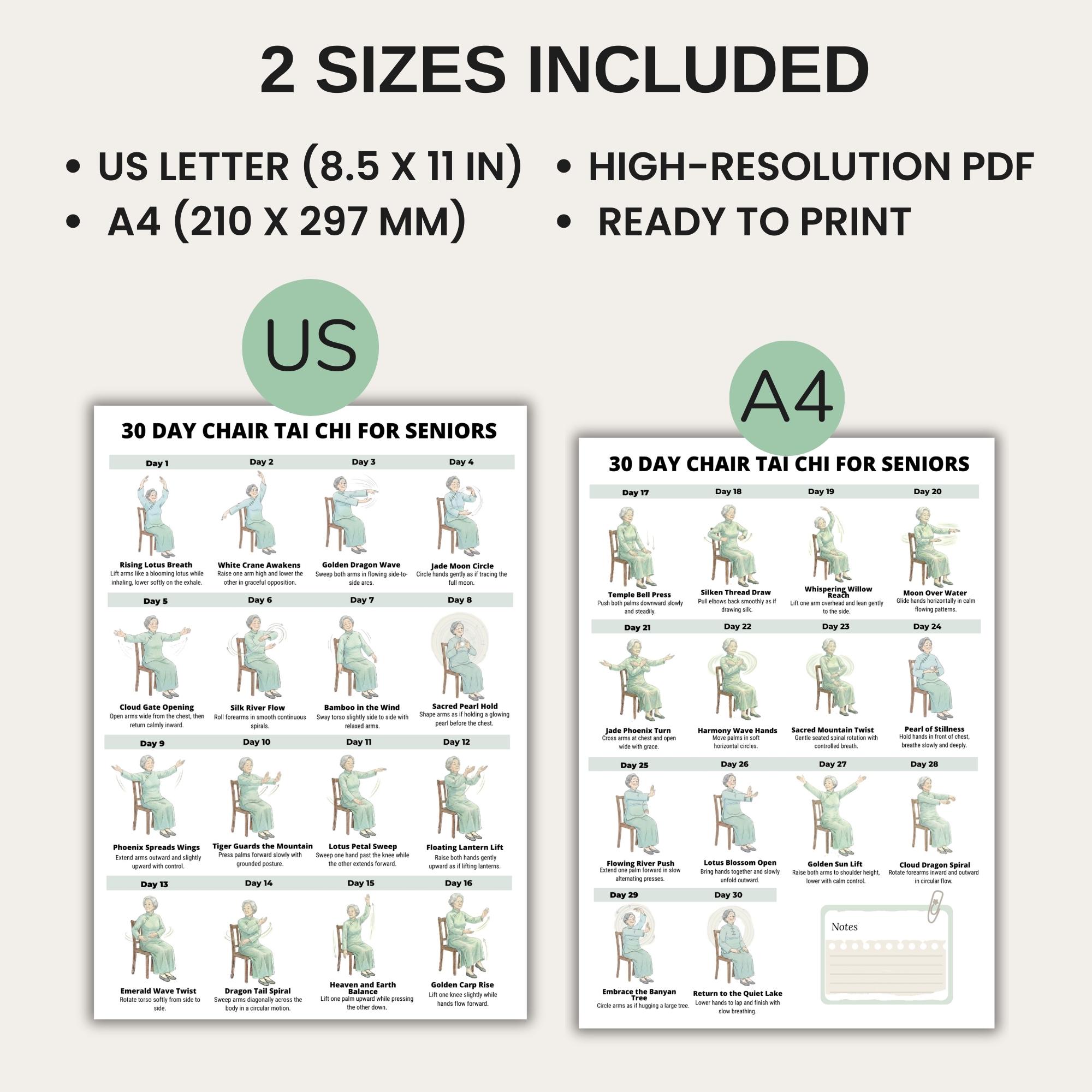 30 Day Chair Tai Chi for Seniors Printable Chart, Seated Tai Chi ...