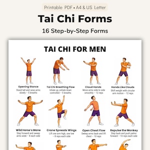 Tai Chi Printable Chart, Tai Chi Forms PDF, Tai Chi Workout Poster, Beginner Tai Chi Routine, Tai Chi for Men