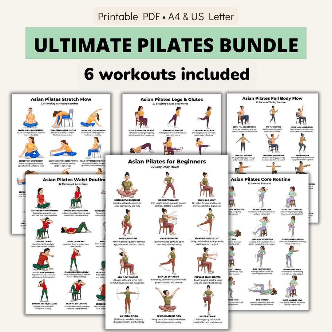 Pilates Workout Bundle Printable PDF | 6 Routines for Beginners — Core ...