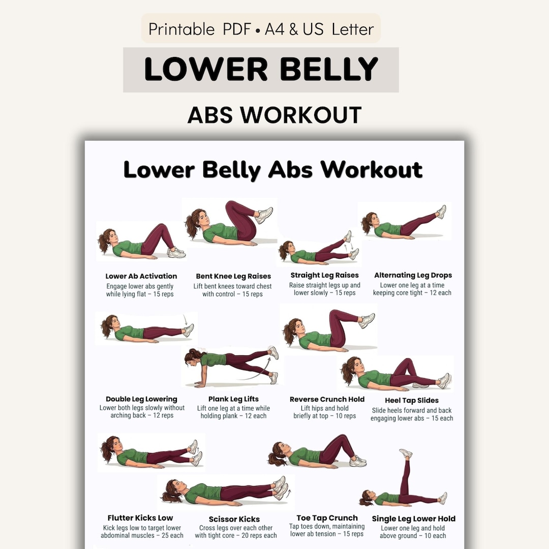 Lower Belly Workout Printable PDF | Abs Workout Chart With Flat Stomach ...