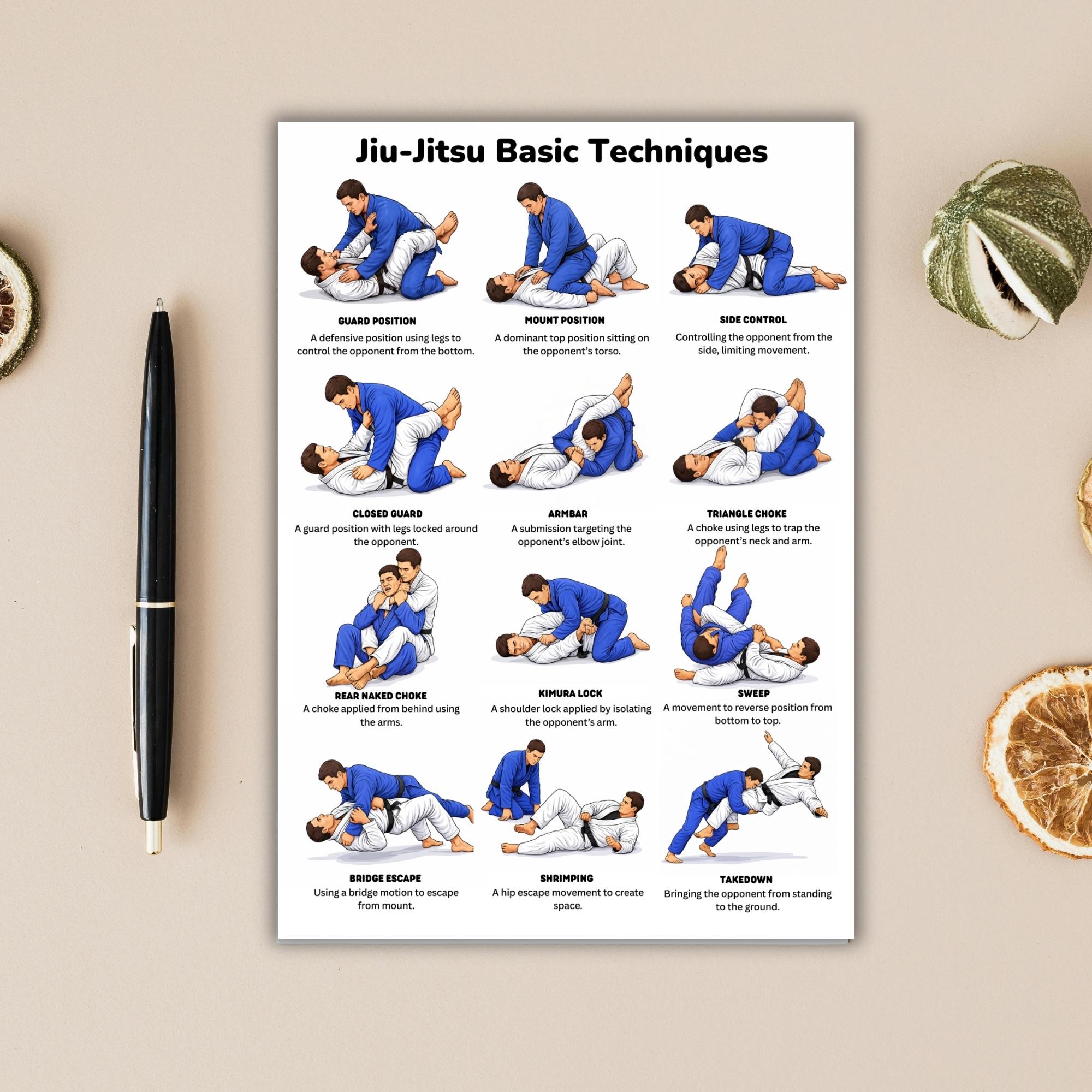 Jiu Jitsu Techniques Printable, BJJ Techniques Chart, Brazilian Jiu ...