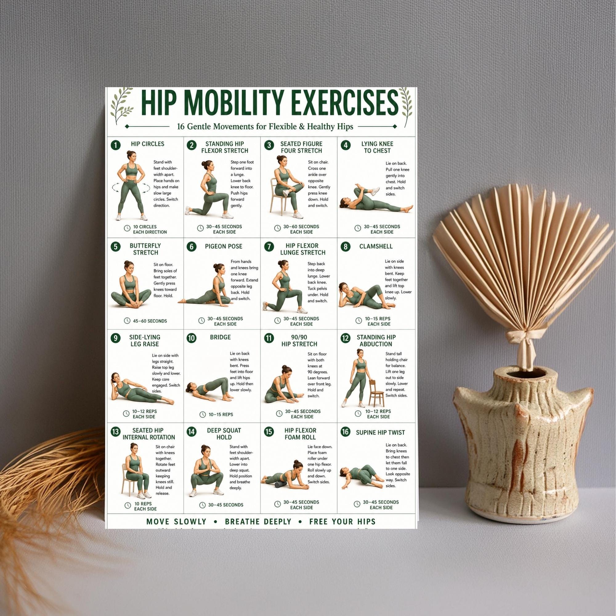 Hip Mobility Exercises Printable Chart, 16 Gentle Movements for ...