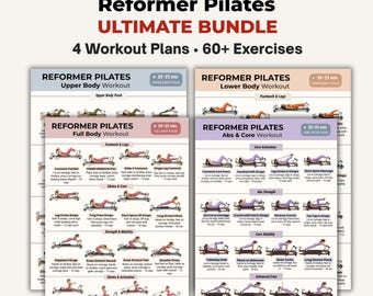 Reformer Pilates Workout Bundle PDF | 4 Printable Guides — Full Body, Upper Body, Lower Body & Core Exercises for Beginners