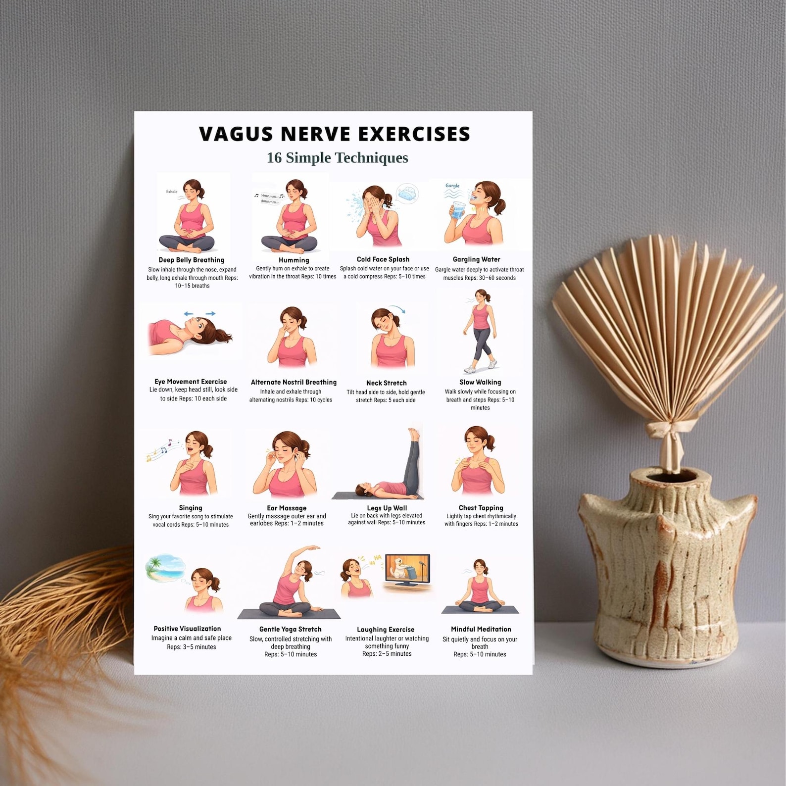 Relaxation Exercise Chart Vagus Nerve Exercises Printable, Breathing and Relaxation Routine ...