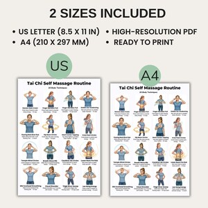 Tai Chi self massage routine printable showing energy flow exercises and gentle movement chart for daily practice