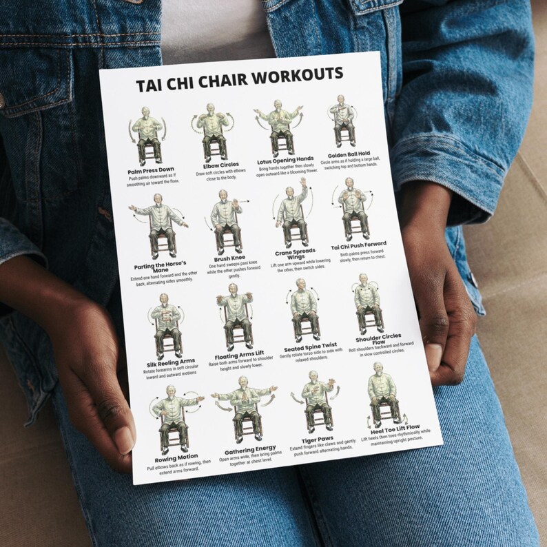 Tai Chi Chair Workouts Printable Chart, Seated Tai Chi Exercises
