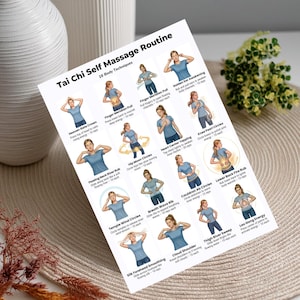 Tai Chi self massage routine printable showing energy flow exercises and gentle movement chart for daily practice