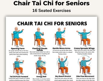 Chair Tai Chi for Seniors Printable Chart, Seated Tai Chi Exercises PDF, Senior Chair Exercise Poster, Chair Workout Printable