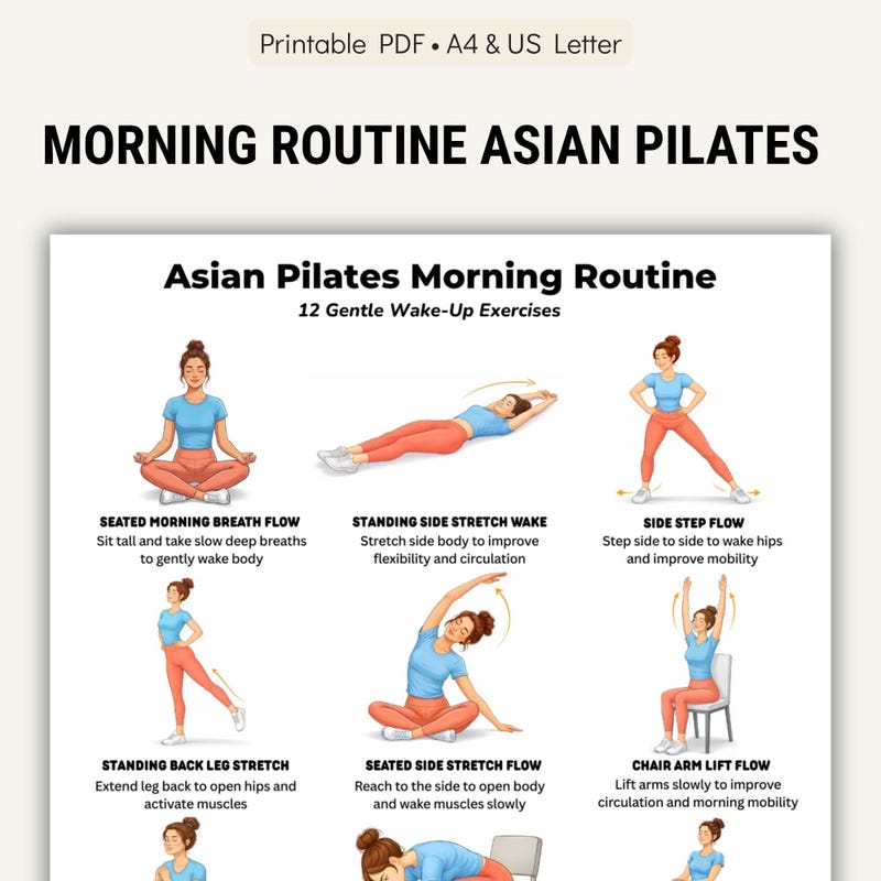 Pilates Morning Routine Printable Asian Pilates - Etsy
