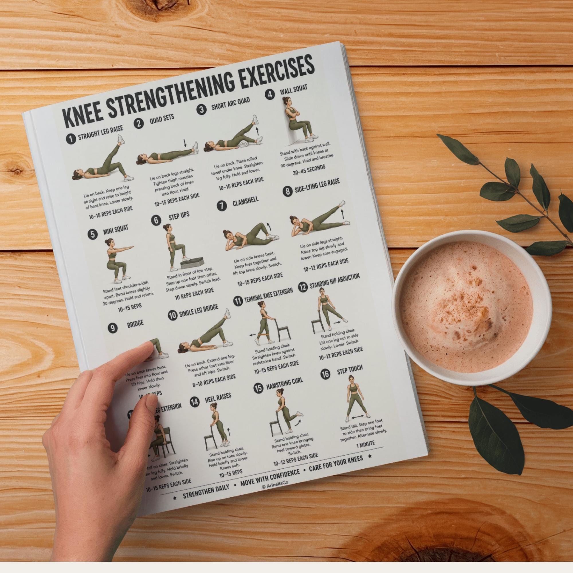 Knee Strengthening Exercises Printable Chart, 16 Gentle Movements for ...