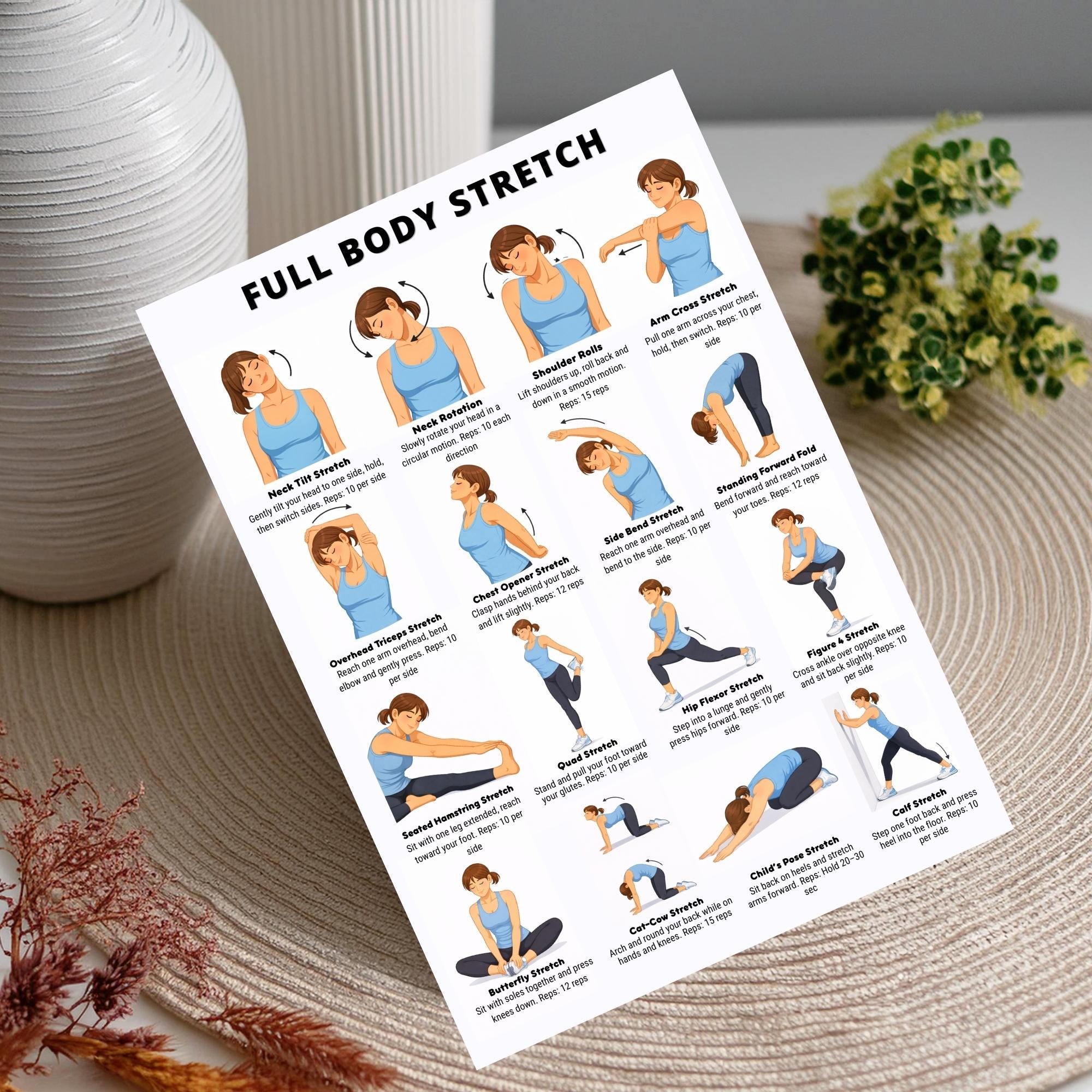 Daily Stretching Routine Chart Printable PDF, Full Body Stretch ...