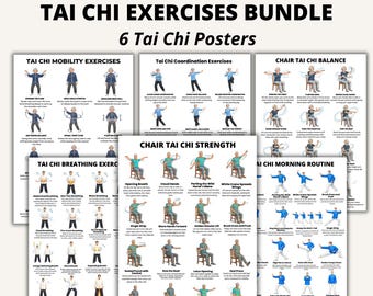 Ultimate Tai Chi Exercises Bundle Printable Charts, Tai Chi Morning Routine, Balance, Strength, Mobility, Breathing and Coordination Posters