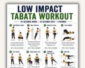 Low Impact Tabata Workout Printable, Beginner HIIT Exercise Chart, Home Workout Poster, Fitness Routine PDF
