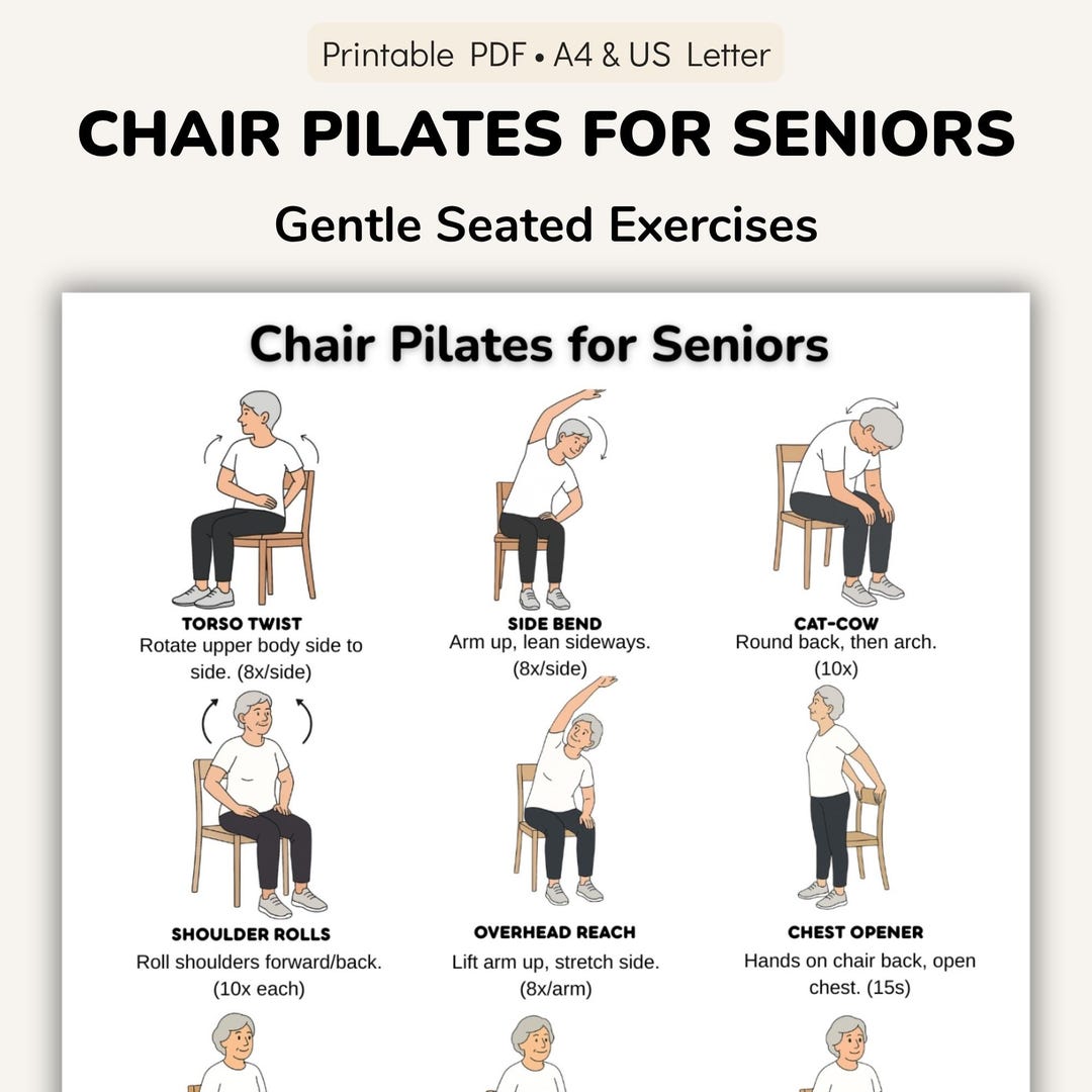 Pilates Chair Class Routine Chair Pilates for Seniors Printable Chart, Gentle Seated Pilates ...