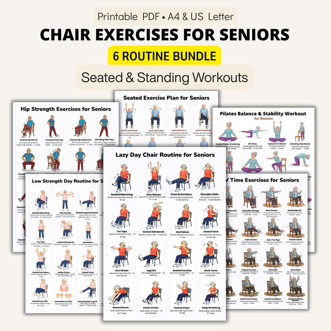 Chair Exercises for Seniors Bundle Printable, Senior Workout Routine